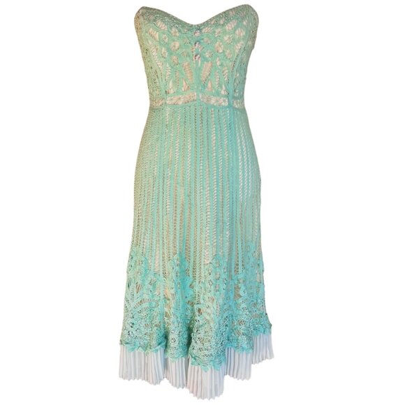 Betsey Johnson Dresses & Skirts - BETSEY JOHNSON *Y2K * Mint Green Pleated Lace Strapless Dress